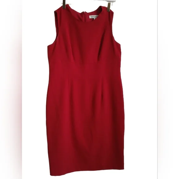 Kasper Red Sheath Midi Dress Crew Neck Sleeveless - Picture 1 of 4